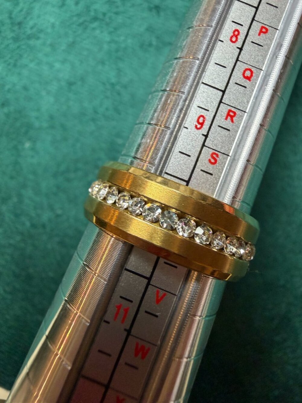 MEN's 8mm Stainless Steel Band Ring with Clear Stones Sizes 9-11
